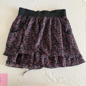 Fire LA Black Floral Sheer Layered Mini Skirt with Elastic Waistband L